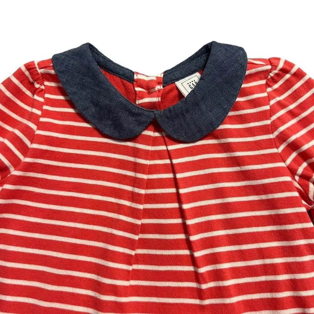 Baby Gap 6-12m Coral Striped Chambray Ruffles Bodysuit Onesie